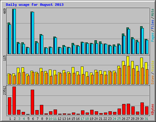 Daily usage for August 2013